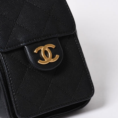 Chanel 25 Medium Chain Bag CC Logo Caviar Leather Black — view 7