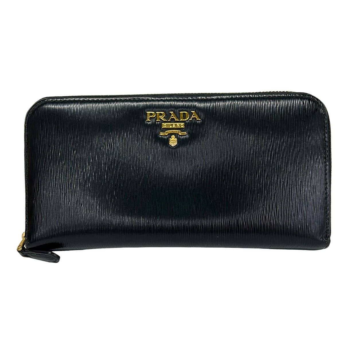 Prada Wallet Black Zip Around Leather
