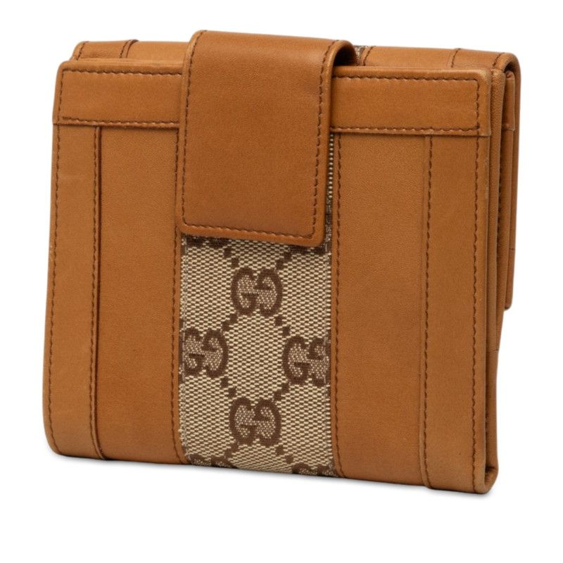 Gucci GG Canvas Snap Bifold Wallet Beige Brown Leather — view 2