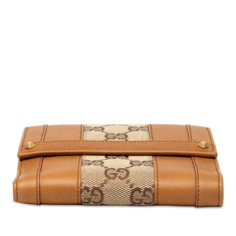 Gucci GG Canvas Snap Bifold Wallet Beige Brown Leather — view 3