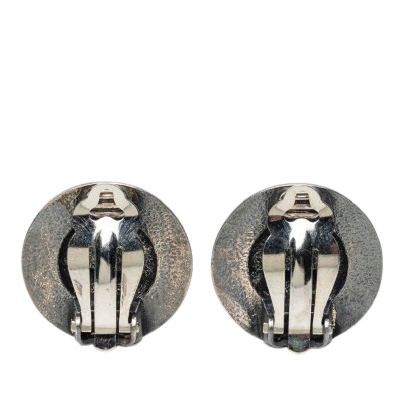 Chanel 96P CC Logo Round Earrings Silver Black Metal — view 2