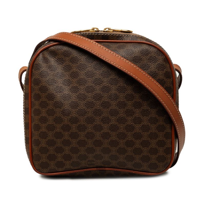 Celine Macadam Crossbody Shoulder Bag Brown Leather