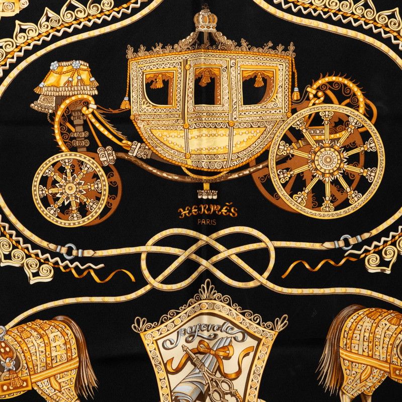 Hermes Carre 90 Paperoles Carriage and Nobility Scarf Black Multicolor Silk — view 3