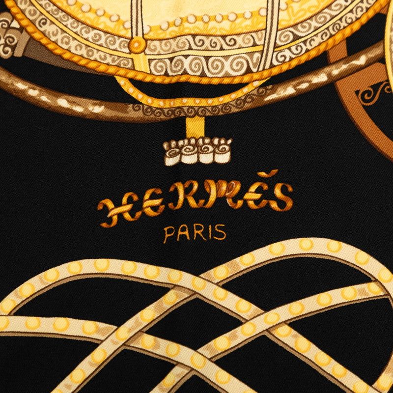 Hermes Carre 90 Paperoles Carriage and Nobility Scarf Black Multicolor Silk — view 4