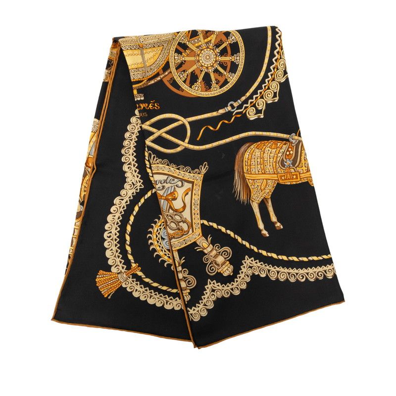 Hermes Carre 90 Paperoles Carriage and Nobility Scarf Black Multicolor Silk — view 2