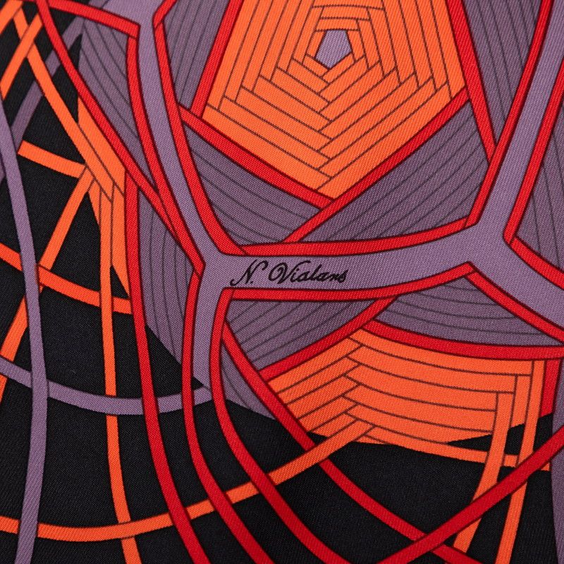 Hermes Carre 90 Lart du Temari Universe Scarf Black Multicolor Silk — view 7