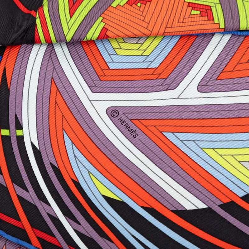 Hermes Carre 90 Lart du Temari Universe Scarf Black Multicolor Silk — view 5