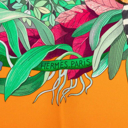 Hermes Carre 90 Au Coeur de la Vie Life Forest Scarf Orange Multicolor Silk — view 6
