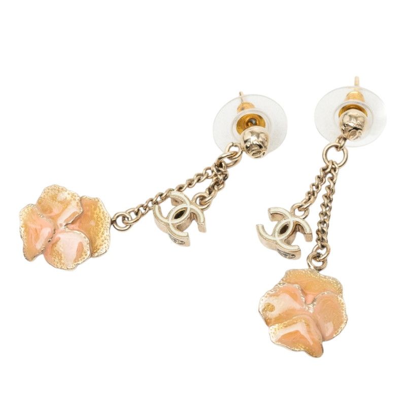 Chanel CC Logo Camellia Earrings Gold Plated
