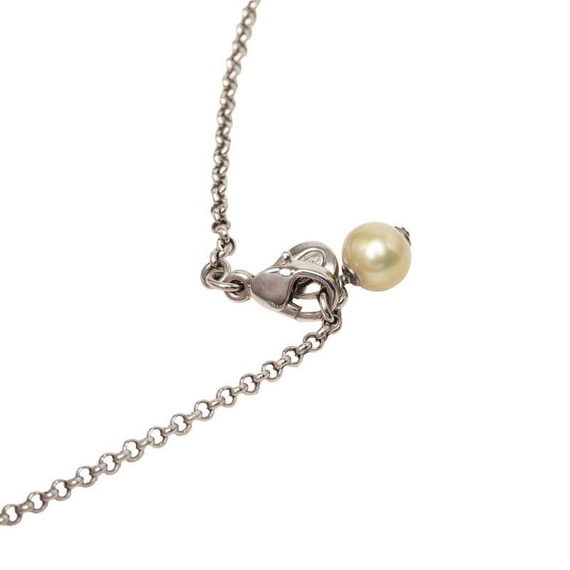 Chanel CC Logo Necklace Silver Metal Faux Pearl Rhinestone — view 4