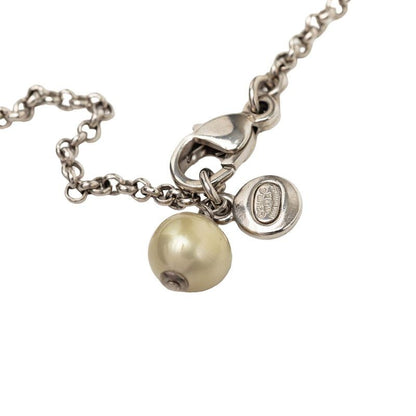 Chanel CC Logo Necklace Silver Metal Faux Pearl Rhinestone — view 5