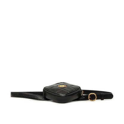 Chanel Quilted CC Logo Diamond Shape Waist Bag Black Gold Caviar Leather — view 3