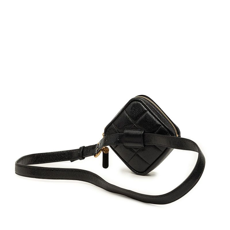 Chanel Quilted CC Logo Diamond Shape Waist Bag Black Gold Caviar Leather — view 2