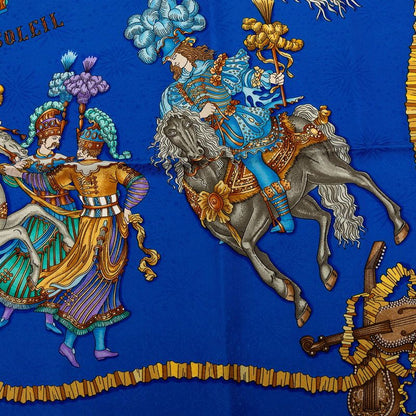 Hermes Carre 90 les Fetes du Roi Soleil Celebration of the Sun King Scarf Blue — view 5
