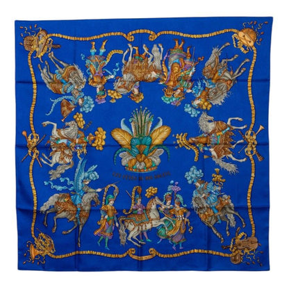 Hermes Carre 90 les Fetes du Roi Soleil Celebration of the Sun King Scarf Blue