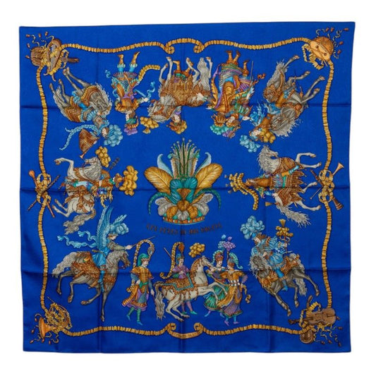 Hermes Carre 90 les Fetes du Roi Soleil Celebration of the Sun King Scarf Blue