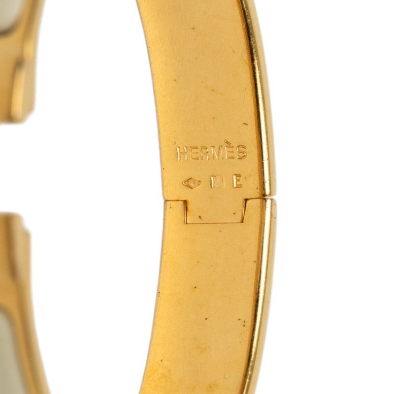 Hermes Clic H GM Enamel Bracelet Bangle Gold White Plated — view 5