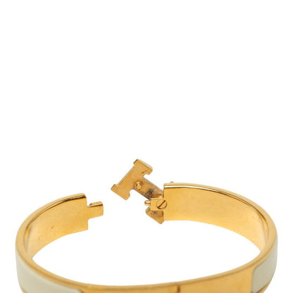 Hermes Clic H GM Enamel Bracelet Bangle Gold White Plated — view 4