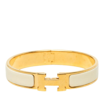 Hermes Clic H GM Enamel Bracelet Bangle Gold White Plated