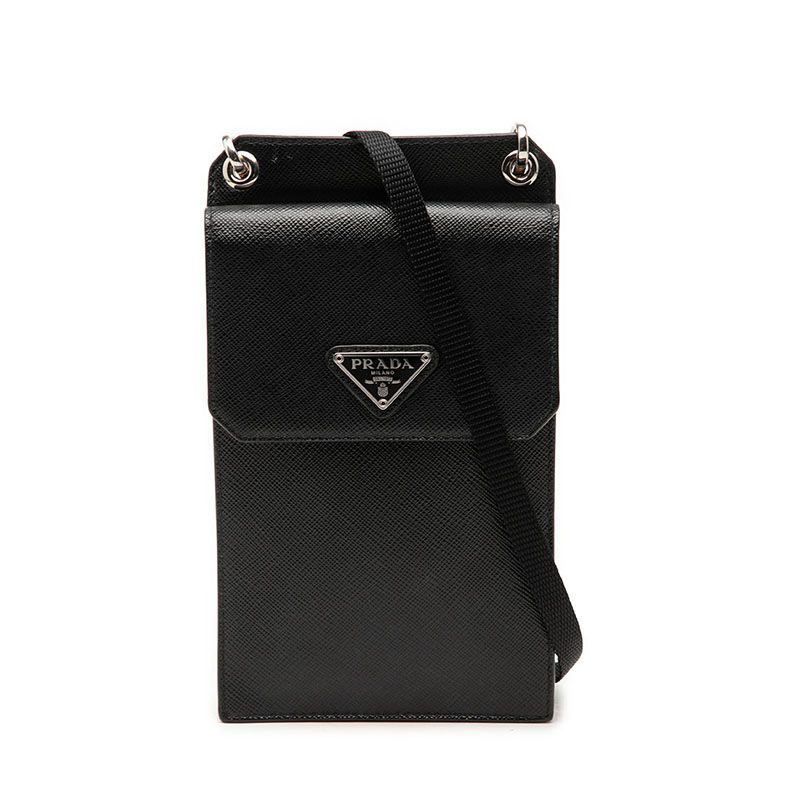 Prada Crossbody Phone Shoulder Strap Case Bag Black Saffiano Leather