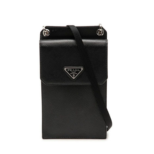Prada Crossbody Phone Shoulder Strap Case Bag Black Saffiano Leather