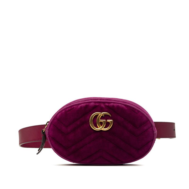 Gucci GG Marmont Quilted Crossbody Shoulder Bag Purple Velvet Leather
