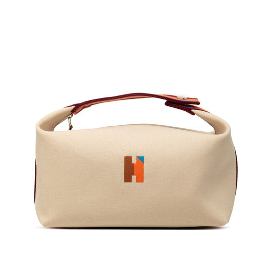Hermes Brid-a-brac GM Handbag Pouch Beige Silver Canvas