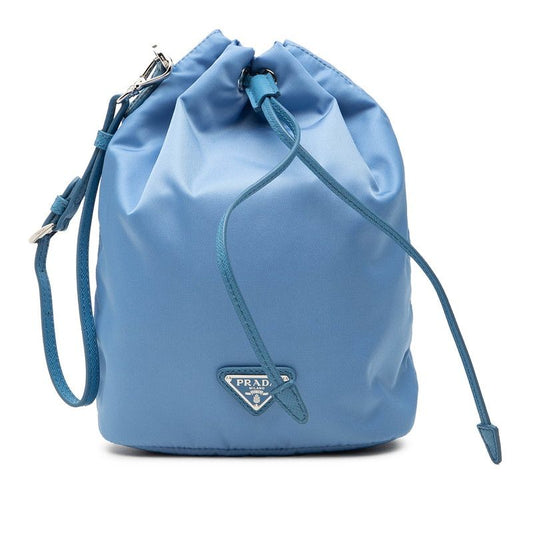 Prada Tessuto Pouch Drawstring Handbag Blue Nylon Leather