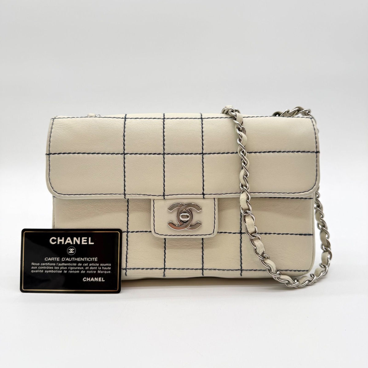 Chanel Choco Bar Shoulder Bag White Turnlock Stitch