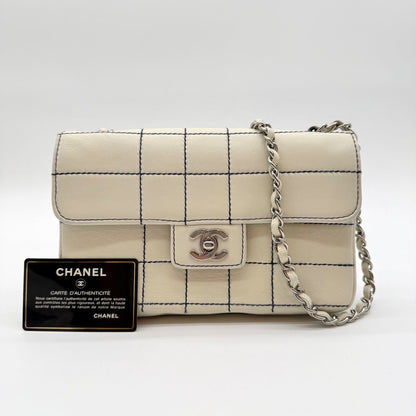 Chanel Choco Bar Shoulder Bag White Turnlock Stitch