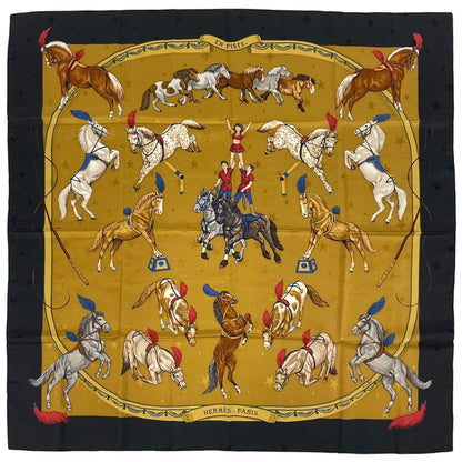 Hermes Carre 90 en Piste Scarf on Stage Silk Black Yellow
