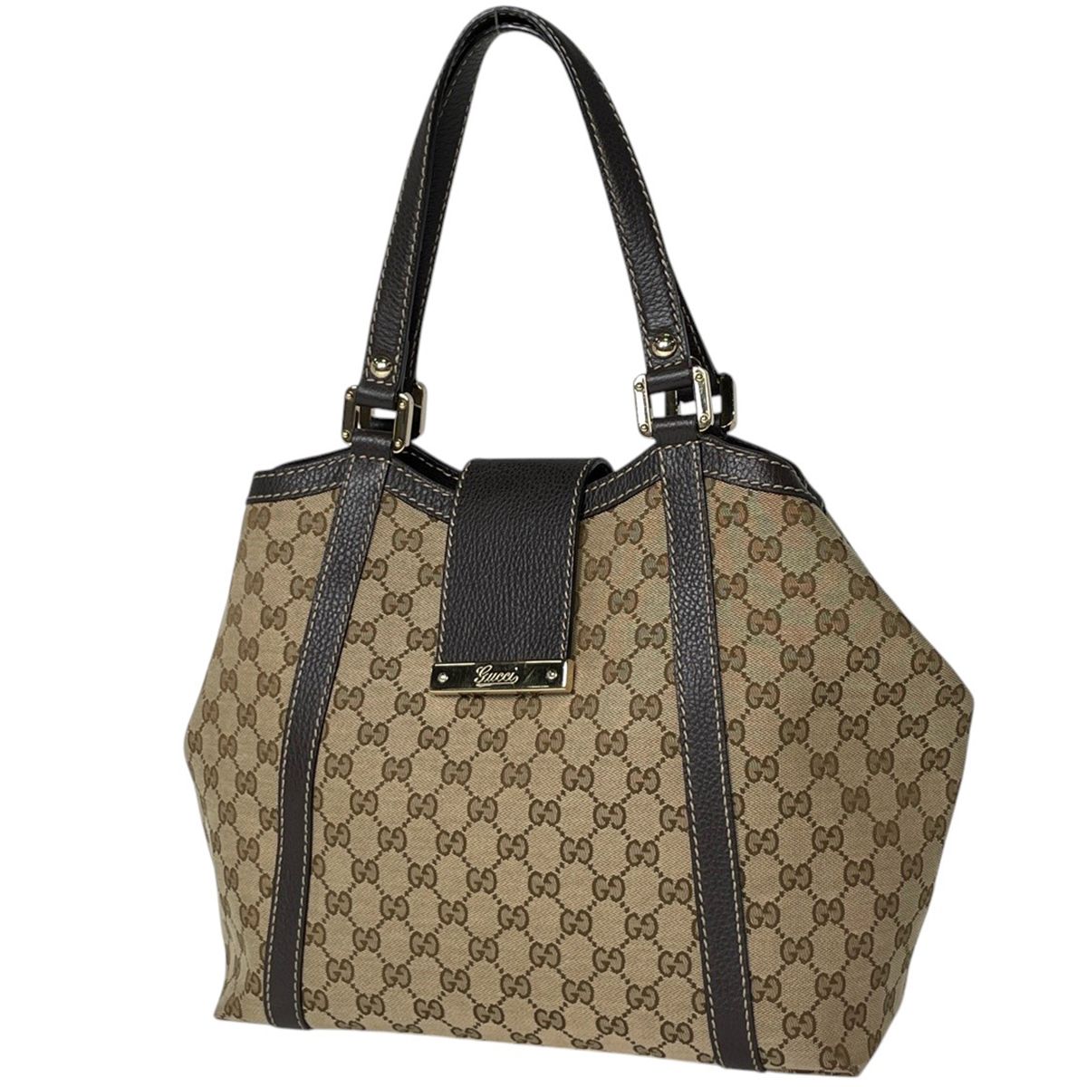 Gucci Tote Bag GG Pattern Canvas Beige Brown