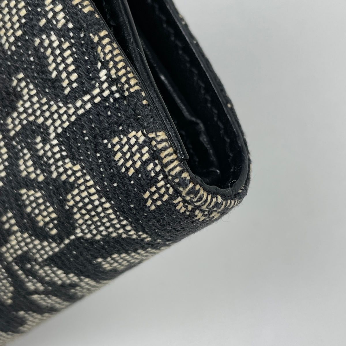 Dior Bifold Wallet Trotter Pattern Saddle Shape Snap Canvas Black — view 3