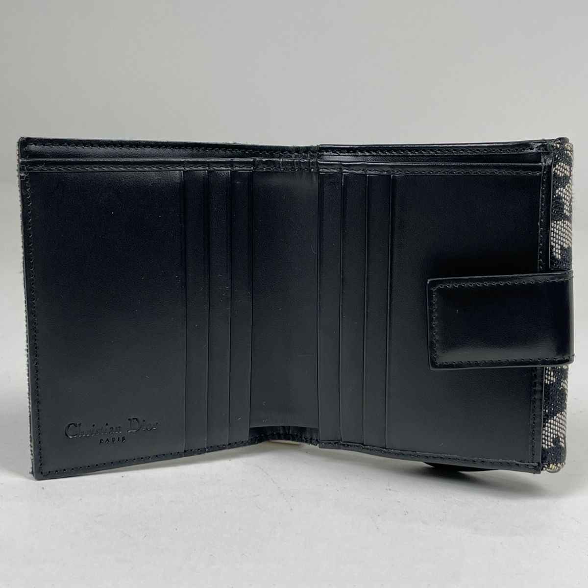 Dior Bifold Wallet Trotter Pattern Saddle Shape Snap Canvas Black — view 7