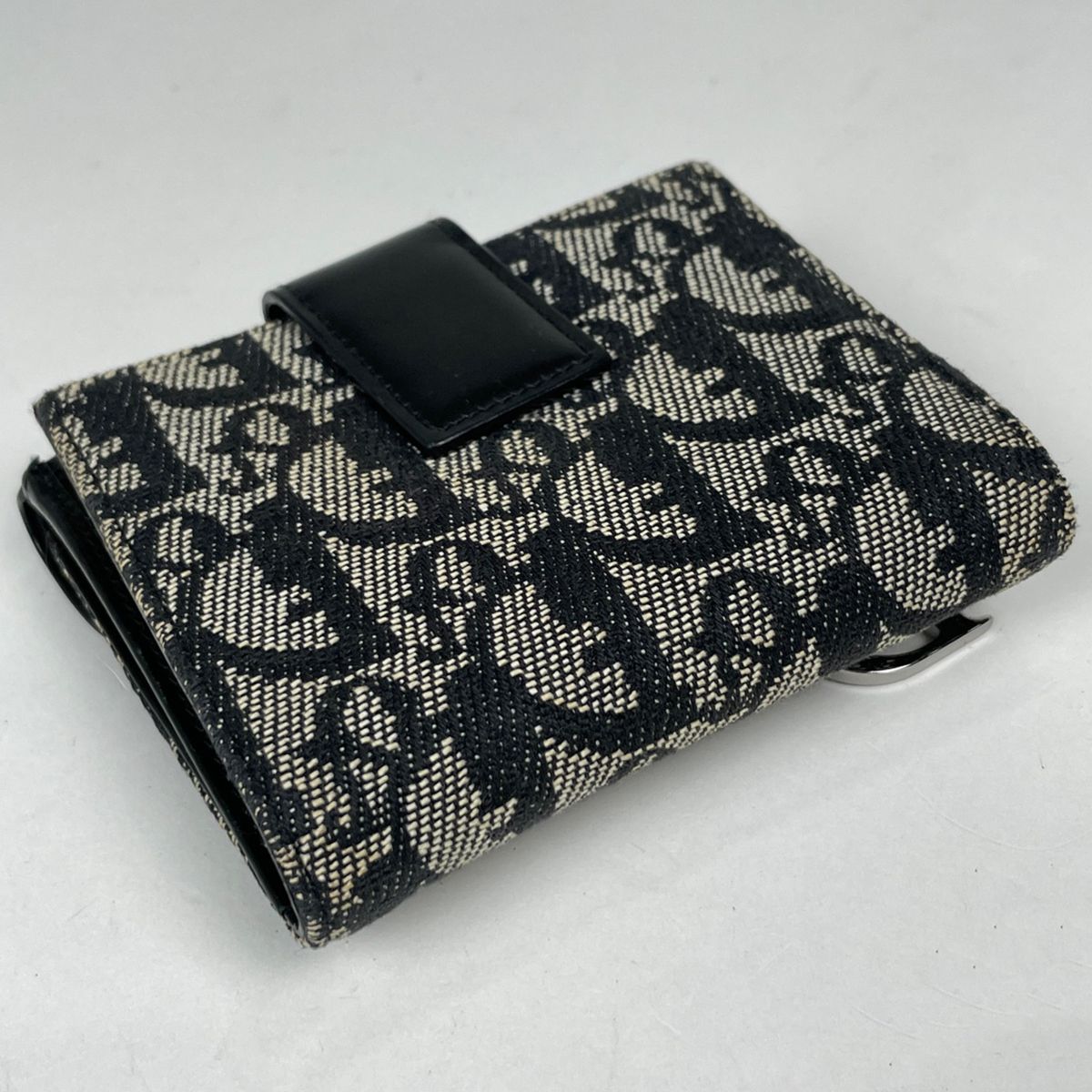 Dior Bifold Wallet Trotter Pattern Saddle Shape Snap Canvas Black — view 2