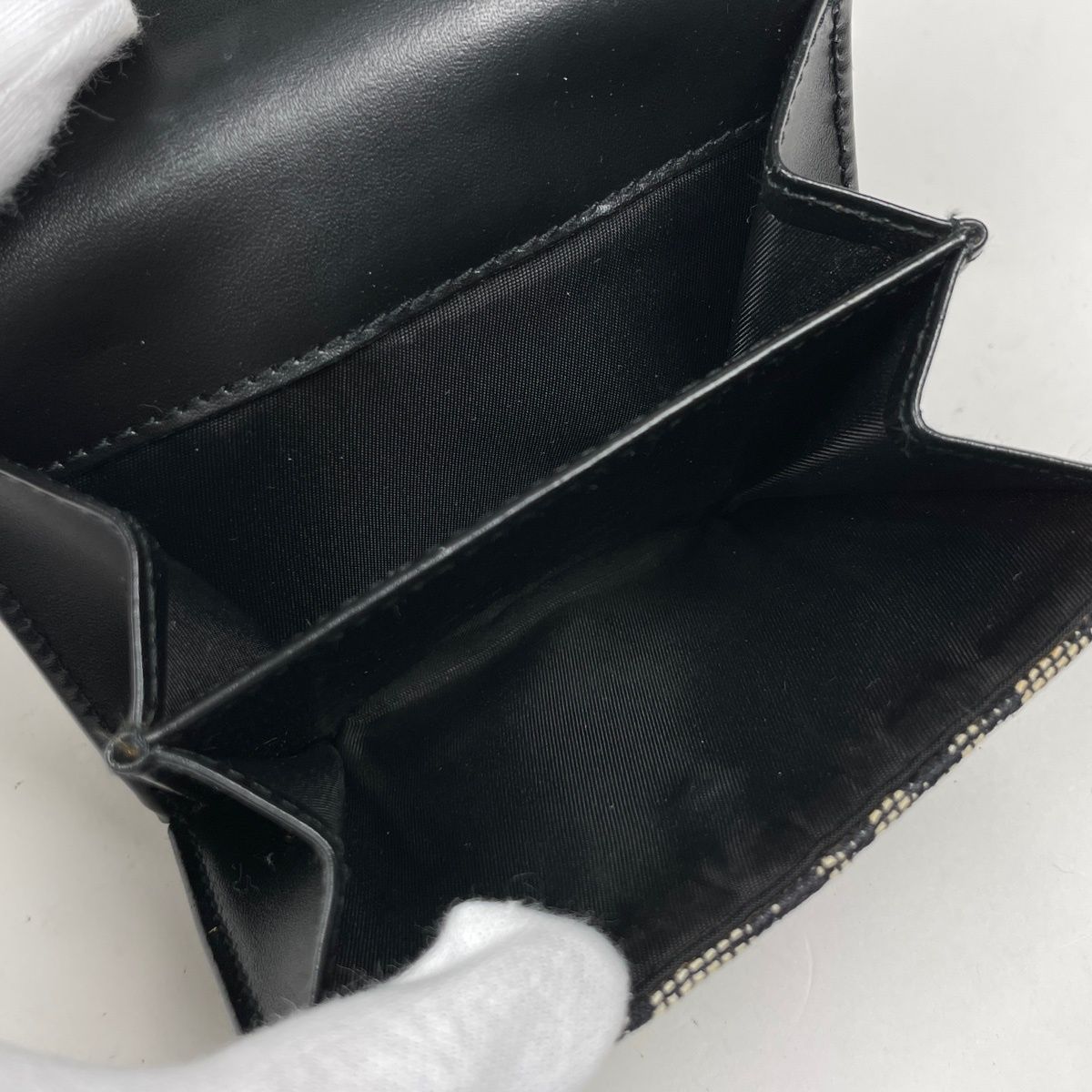 Dior Bifold Wallet Trotter Pattern Saddle Shape Snap Canvas Black — view 6