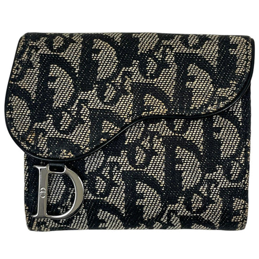 Dior Bifold Wallet Trotter Pattern Saddle Shape Snap Canvas Black