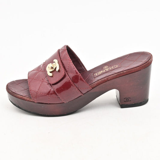 Chanel Mules Red Quilted CC Logo Turnlock Leather