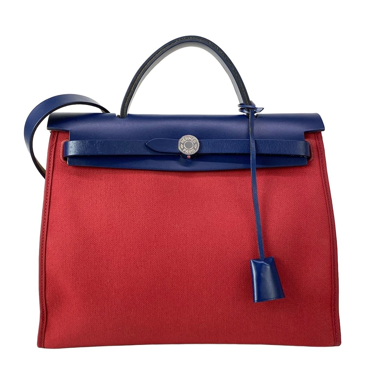 Hermes Handbag Herbag Zip 31 PM Red Navy Silver