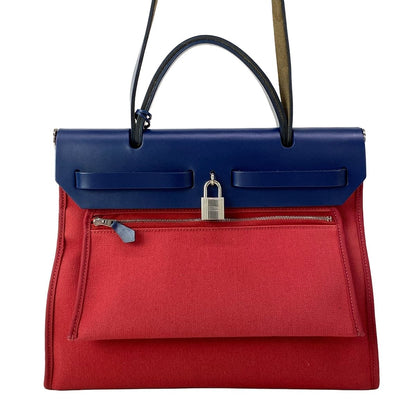 Hermes Handbag Herbag Zip 31 PM Red Navy Silver — view 3