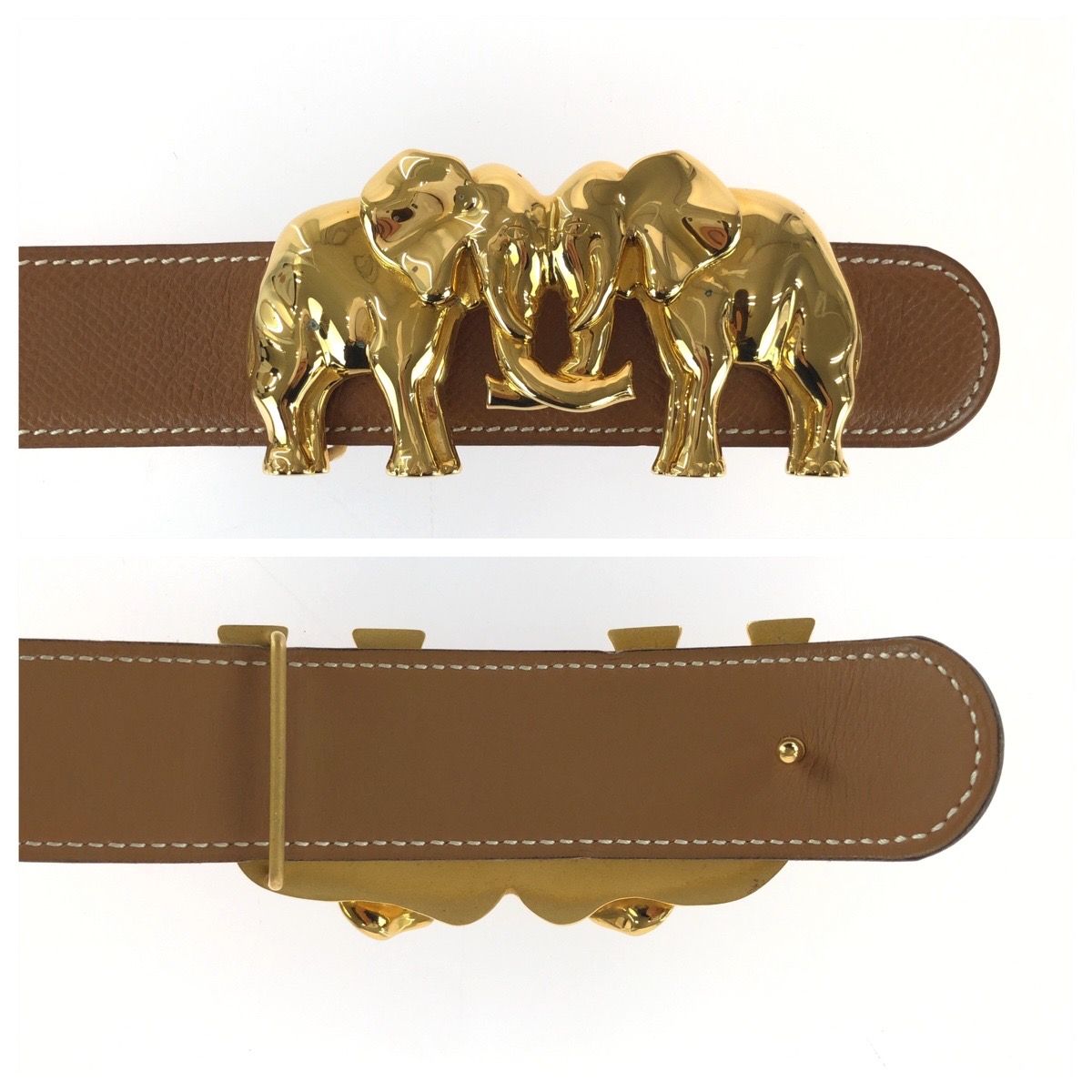 Hermes Reversible Belt 65 Brown Gold Leather Plated — view 4