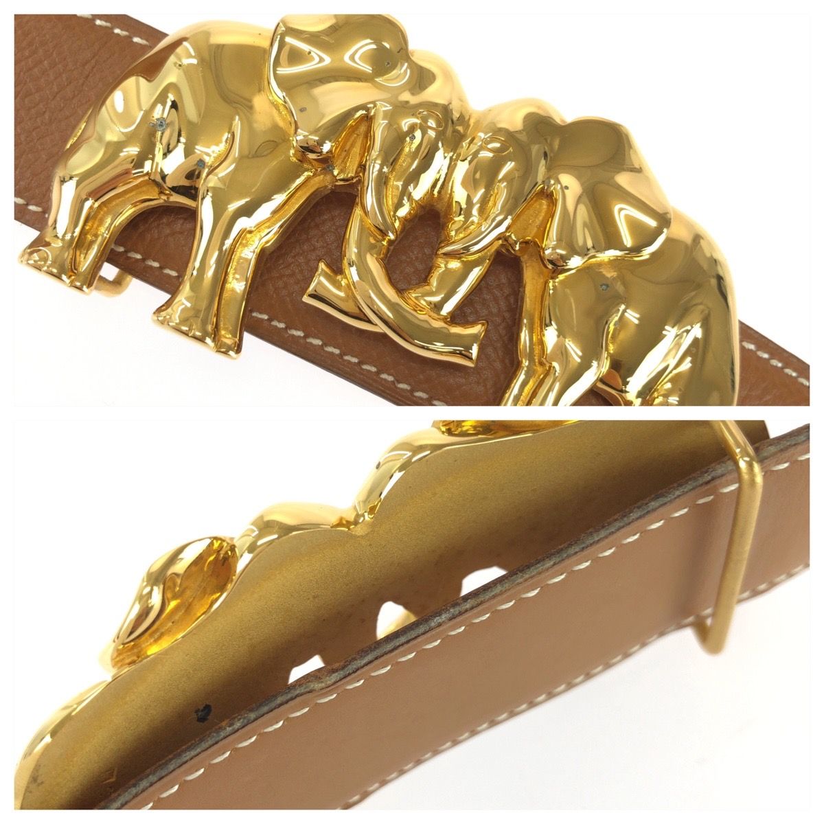 Hermes Reversible Belt 65 Brown Gold Leather Plated — view 6