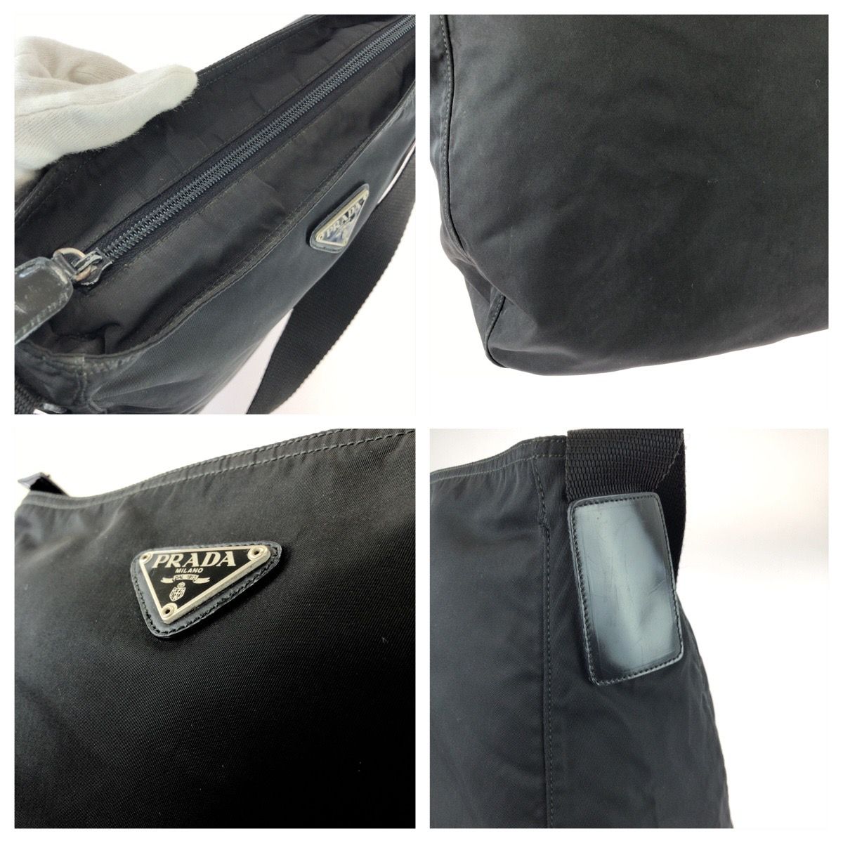 Prada Tessuto Black Silver Nylon Leather Shoulder Bag — view 5