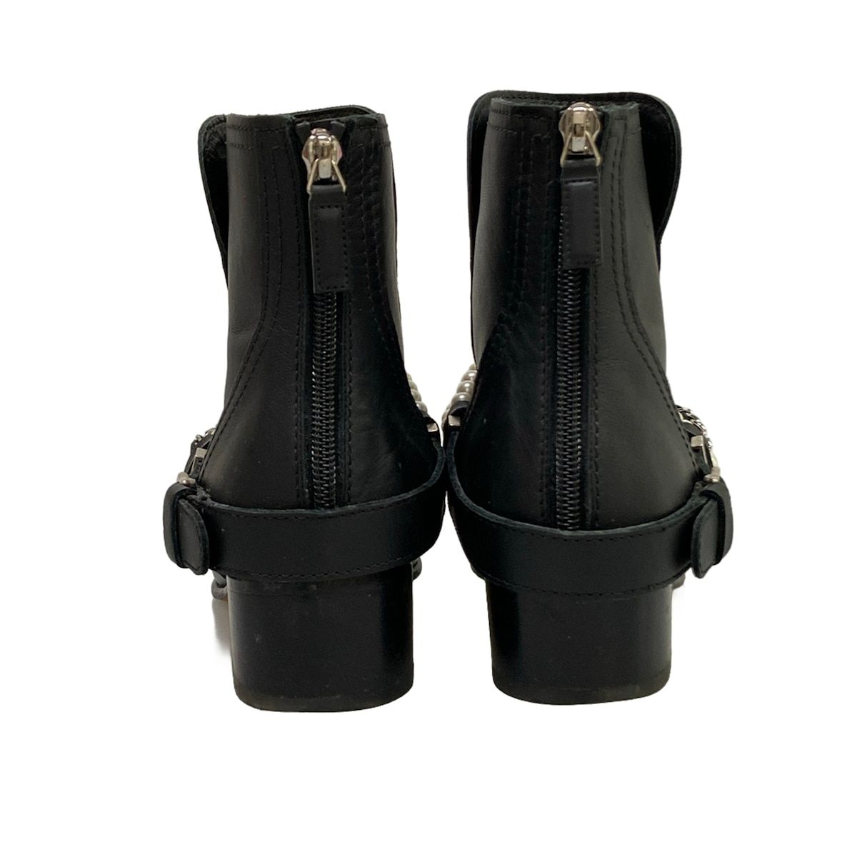 Chanel Short Boots C Black Pearl Chain Silver Leather — view 6