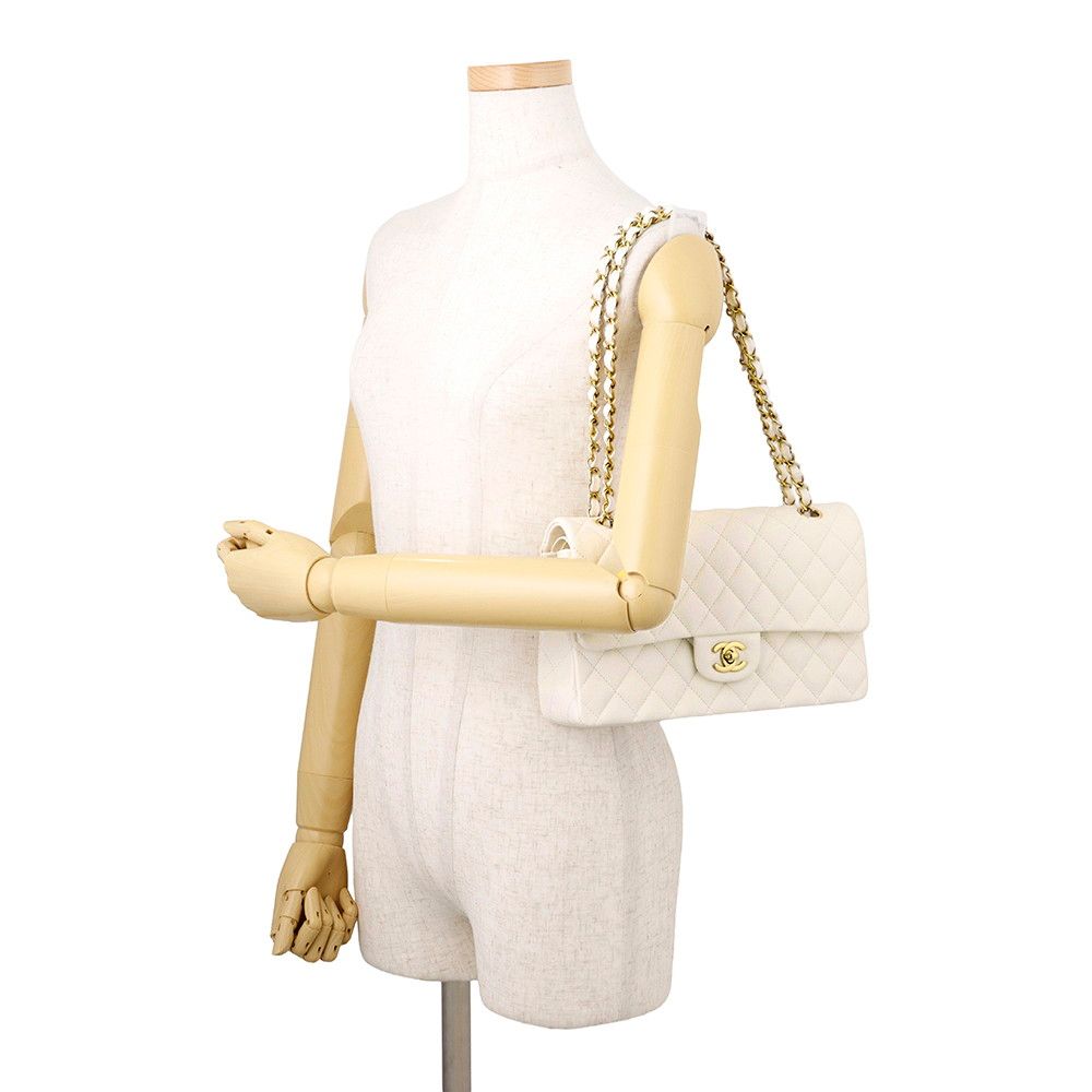 Chanel Chain Shoulder Bag Quilted 25 CC Logo Caviar Leather Double White — view 4