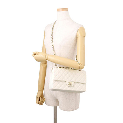 Chanel Chain Shoulder Bag Quilted 25 CC Logo Caviar Leather Double White — view 5