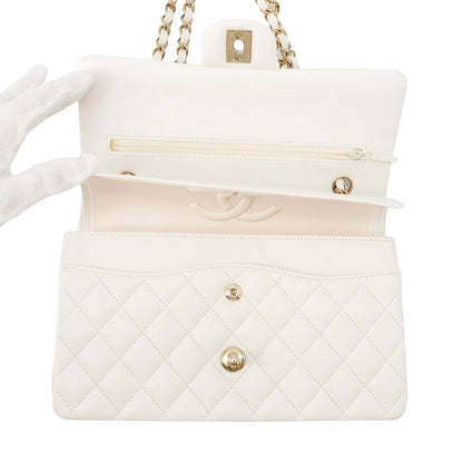 Chanel Chain Shoulder Bag Quilted 25 CC Logo Caviar Leather Double White — view 6