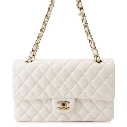 Chanel Chain Shoulder Bag Quilted 25 CC Logo Caviar Leather Double White