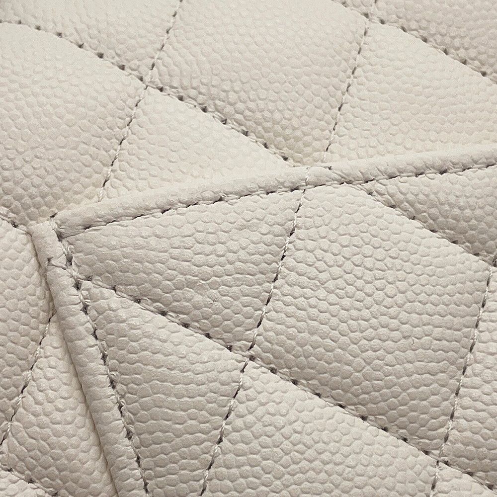 Chanel Chain Shoulder Bag Quilted 25 CC Logo Caviar Leather Double White — view 8