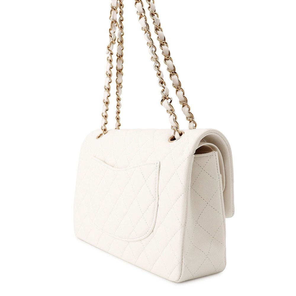 Chanel Chain Shoulder Bag Quilted 25 CC Logo Caviar Leather Double White — view 2